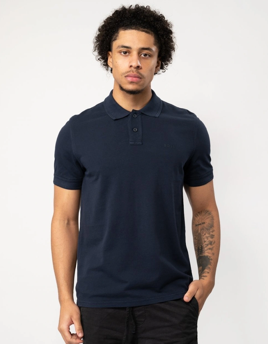 Boss Men's BOSS Orange Prime Mens Cotton-Piqué Polo Shirt with Logo Print - Dark Blue 404 - Navy
