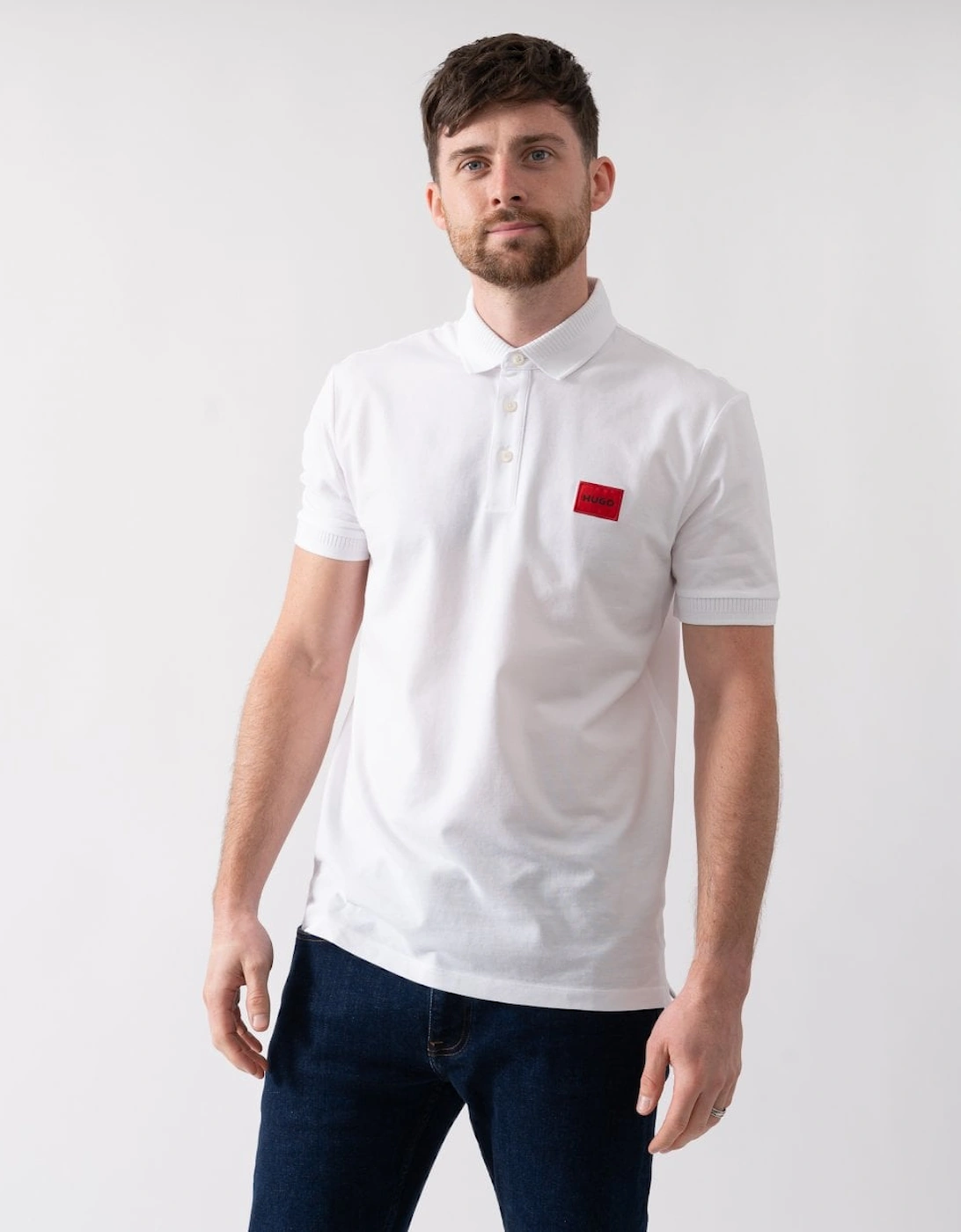 Men's HUGO Dereso222 Mens Cotton Piqué Slim-Fit Polo Shirt with Logo Label NOS - White 100 - Size: 40