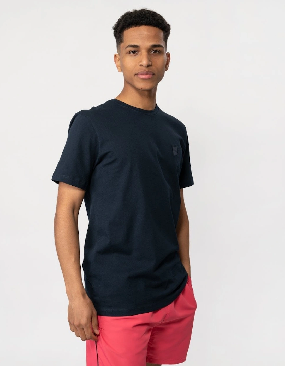 Hugo Boss Men's Navy Boss Orange Tales Cotton-Jersey T-Shirt With Logo Patch Nos - Dark Blue 404 - Size: 42