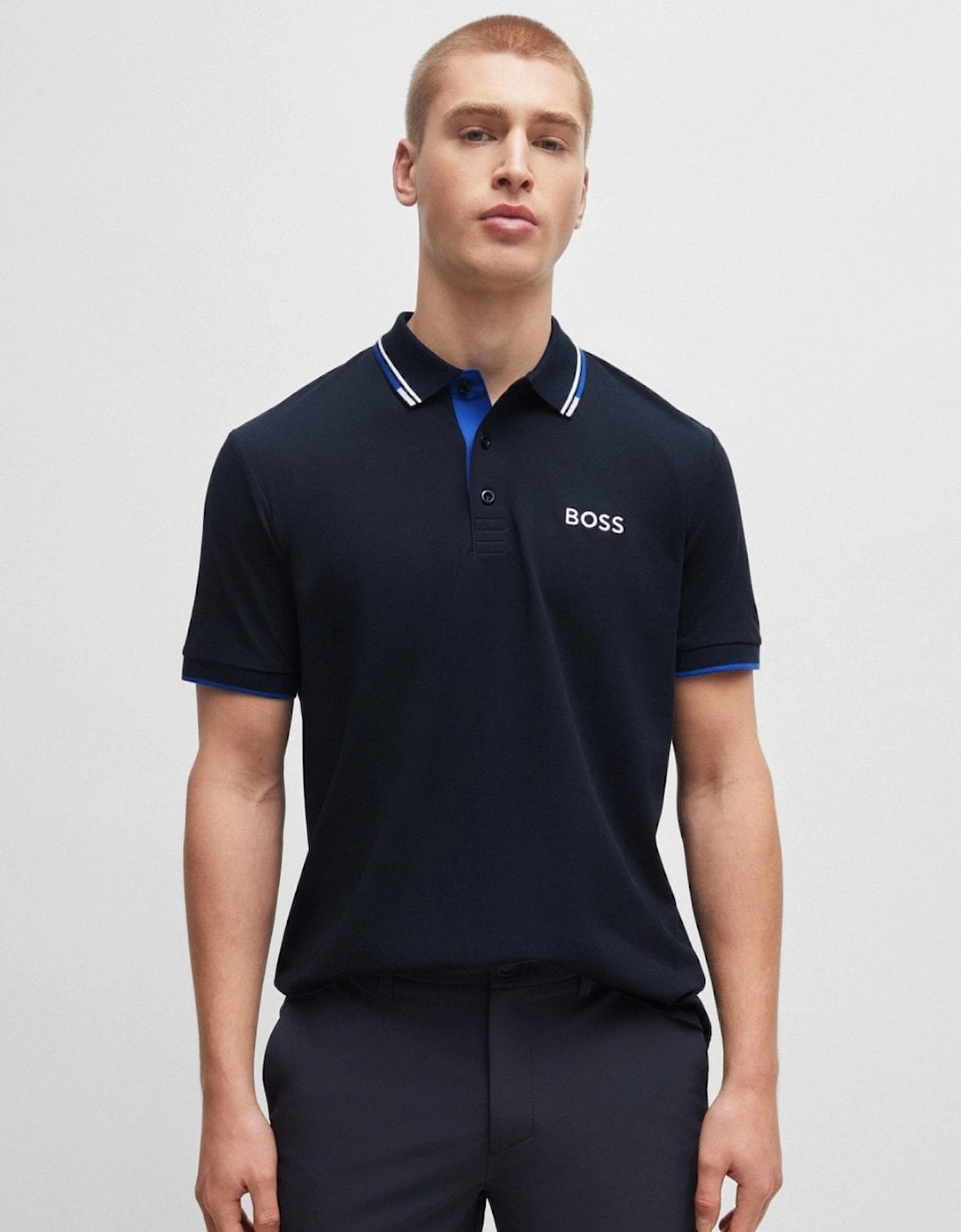 Hugo Boss Men's Navy Boss Green Paddy Pro Cotton Blend Polo Shirt With Contrast Logos Nos - Dark Blue 402  38 M