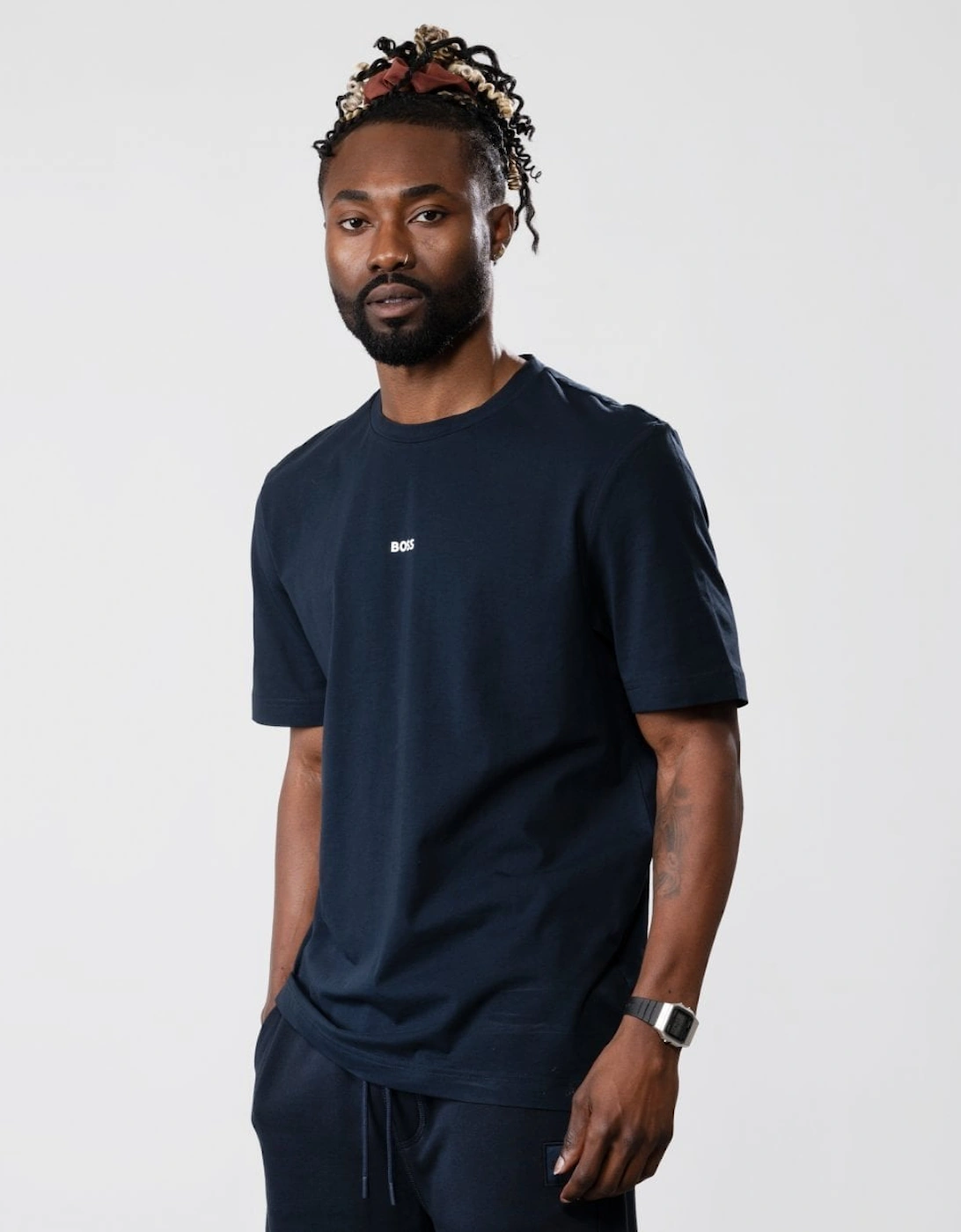 Hugo Boss Men's Navy Boss Orange Tchup Crew Neck Small Logo T-Shirt Nos - Dark Blue 404 - Size: 42