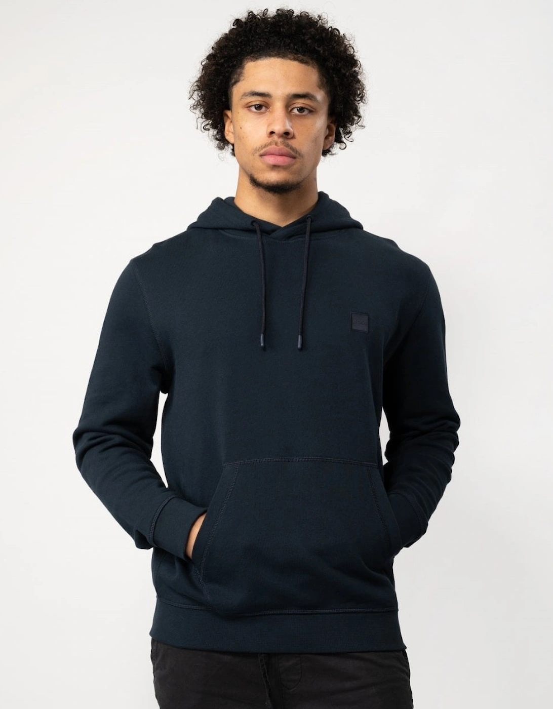 Hugo Boss Men's Navy Boss Orange Wetalk Pullover Hoodie With Logo Patch Nos - Dark Blue 404  38 M