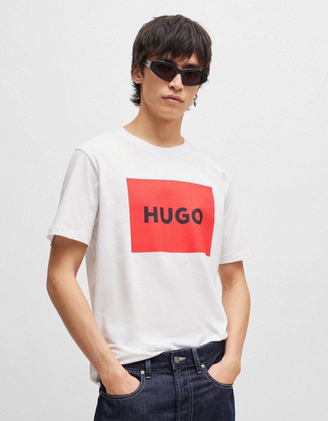 Men's HUGO Dulive222 Mens Large Label Logo T-Shirt - White 100 - Size: 38