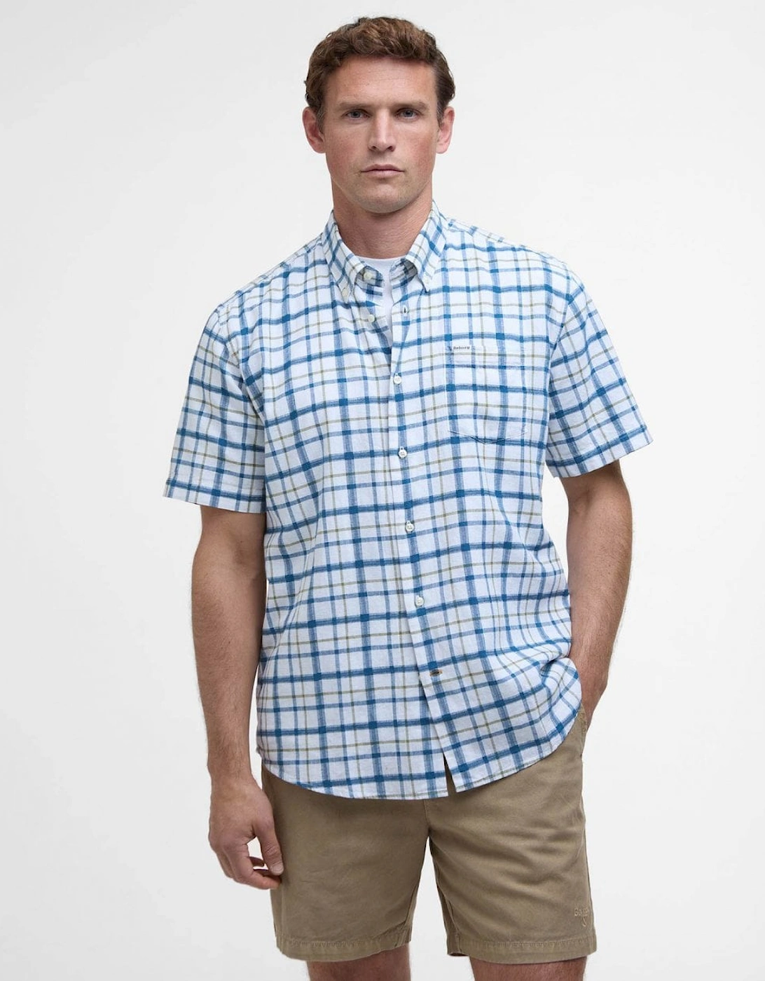 Glover Mens Short Sleeve Linen Blend Check Shirt, 7 of 6
