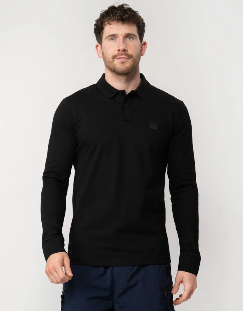BOSS Orange Passerby Mens Long Sleeve Stretch-Cotton Polo Shirt with Logo Patch NOS