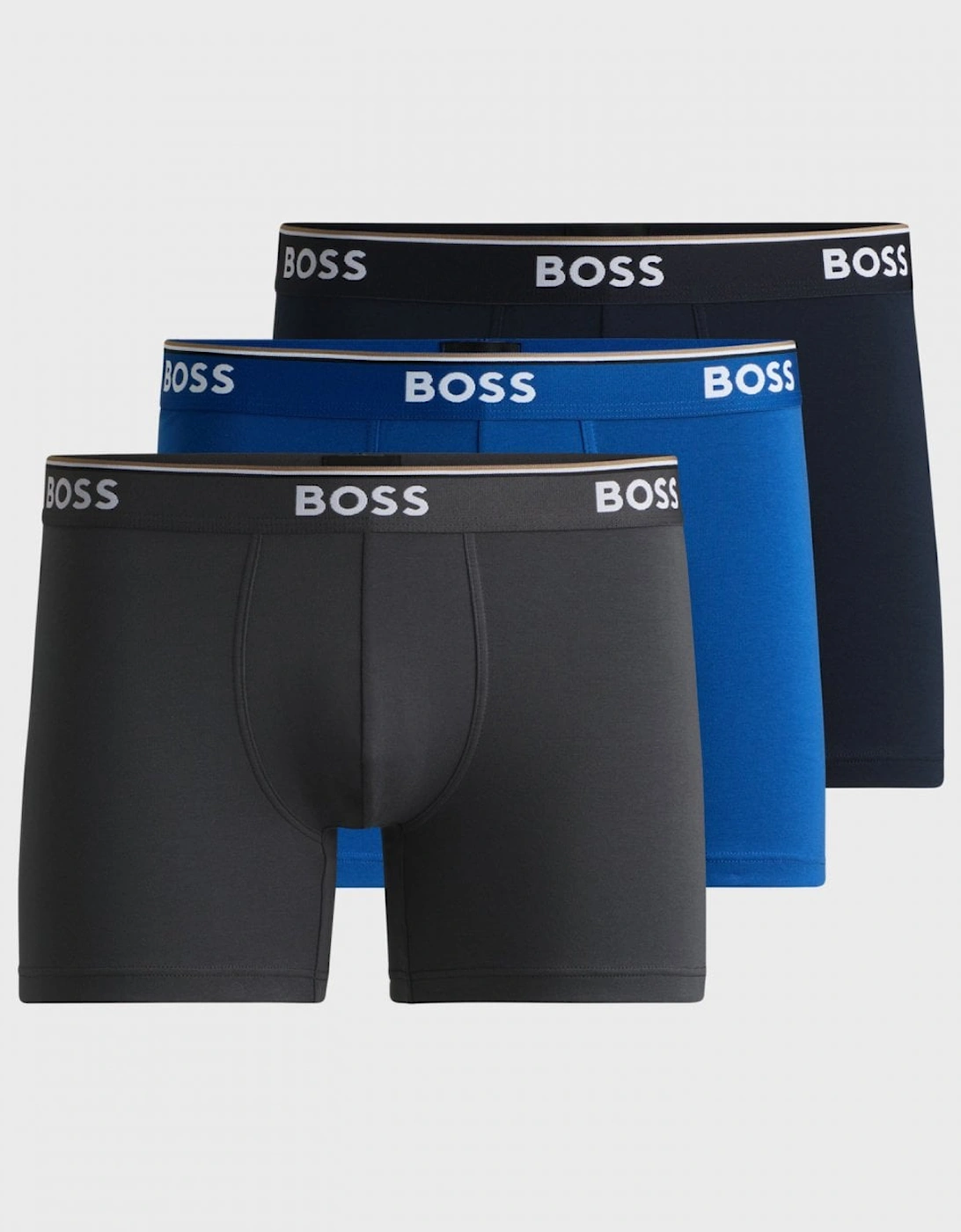 Hugo Boss Men's Blue Boss Orange Power Three Pack Stretch Cotton Boxer Briefs With Logos Nos - Open 487  33/32/32 M