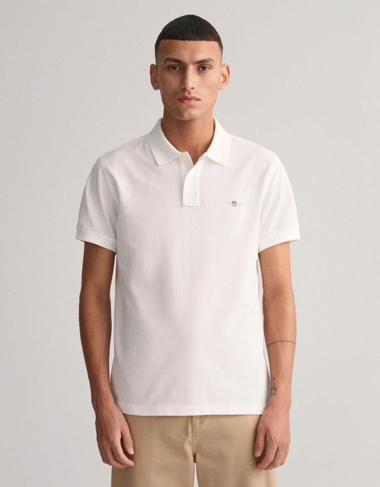 Mens Slim Fit Short Sleeve Shield Logo Pique Polo