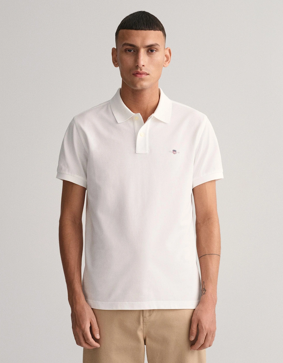 Mens Slim Fit Short Sleeve Shield Logo Pique Polo, 5 of 4