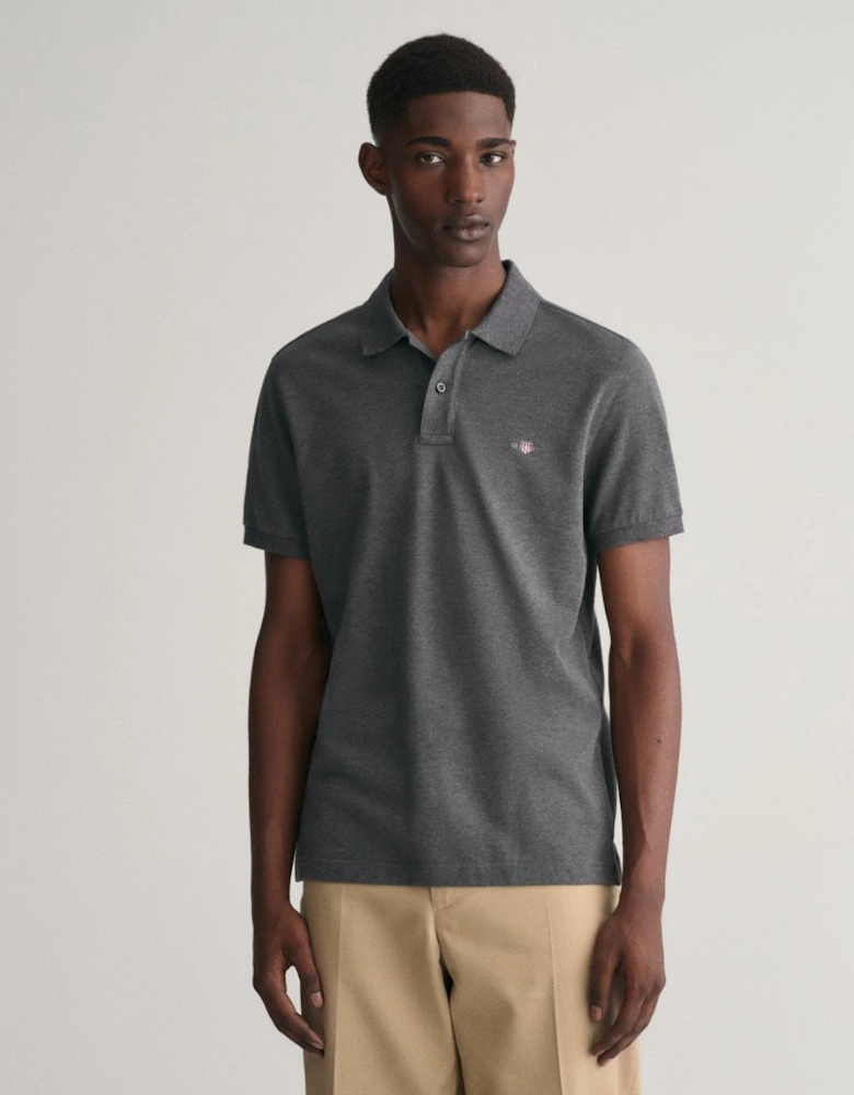 Mens Slim Fit Short Sleeve Shield Logo Pique Polo