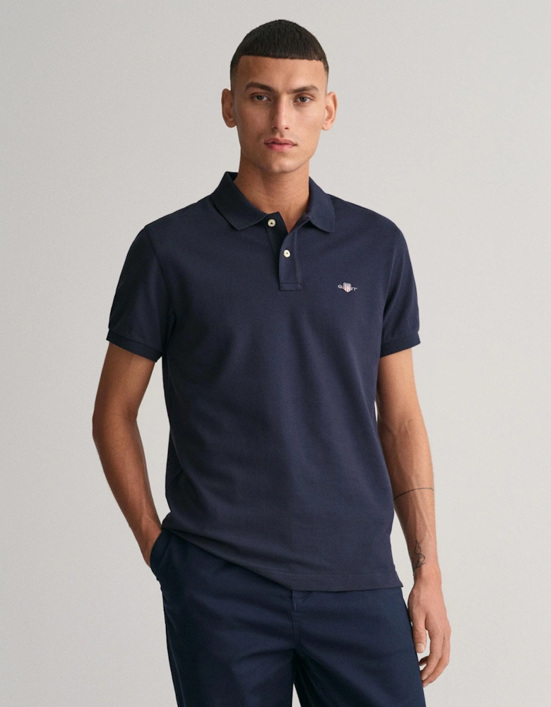 Mens Slim Fit Short Sleeve Shield Logo Pique Polo