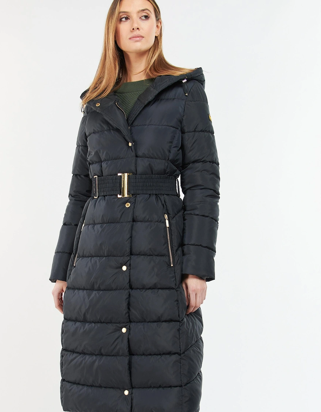 Women's Barbour International Track Line Womens Long Quilted Jacket - Black - Size: 18