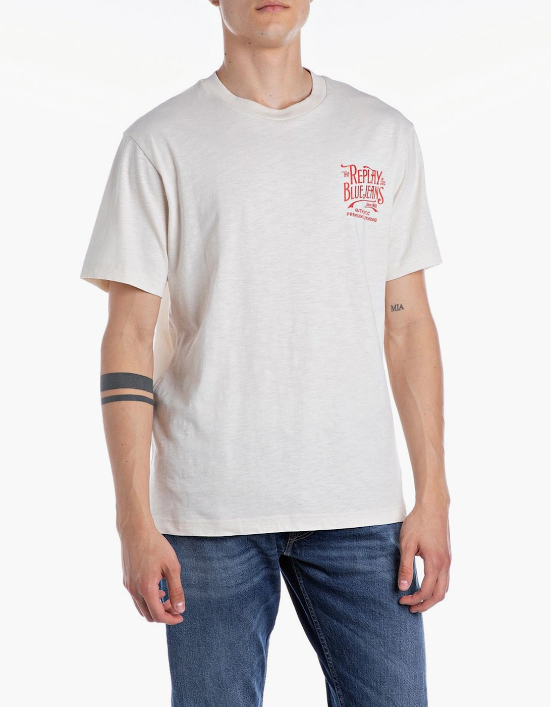 Replay Men's White Royal Eagle Back Print T-Shirt  36 Small