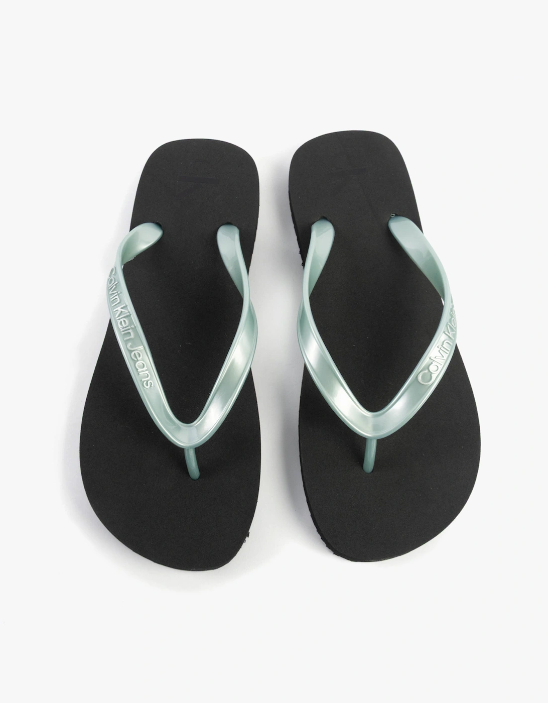 Women's Calvin Klein BEACH SANDAL MONOLOG Womens Sandals Black/Cloud Blue - Size: 5