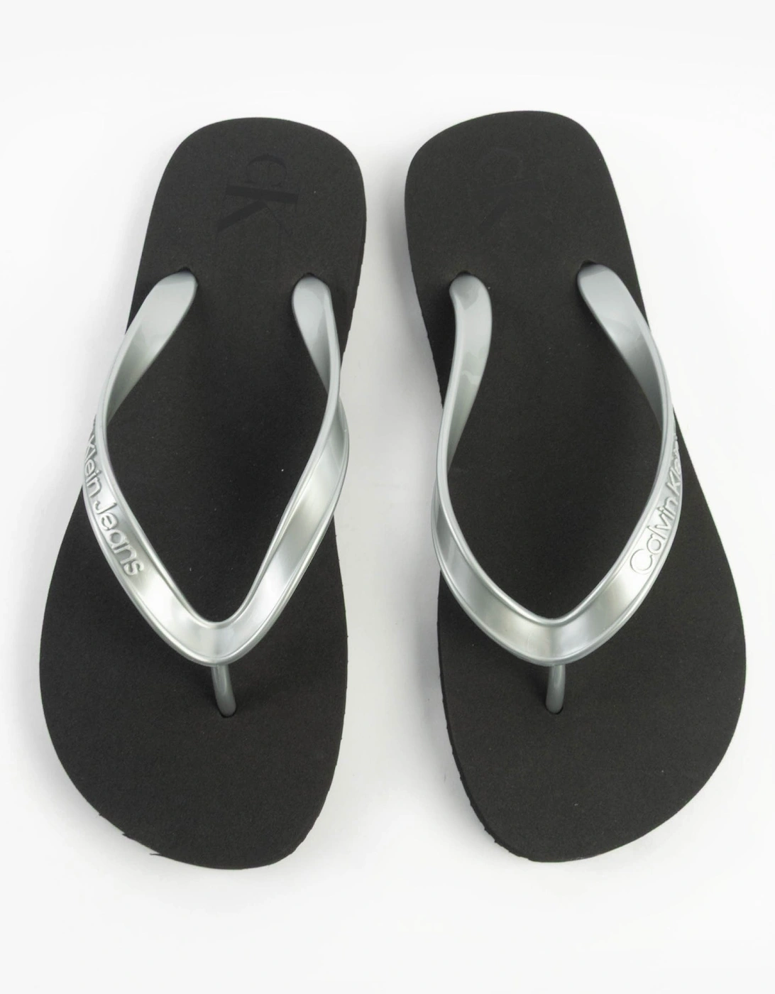 Women's Calvin Klein BEACH SANDAL MONOLOG Womens Sandals Black/Silver - Size: 4