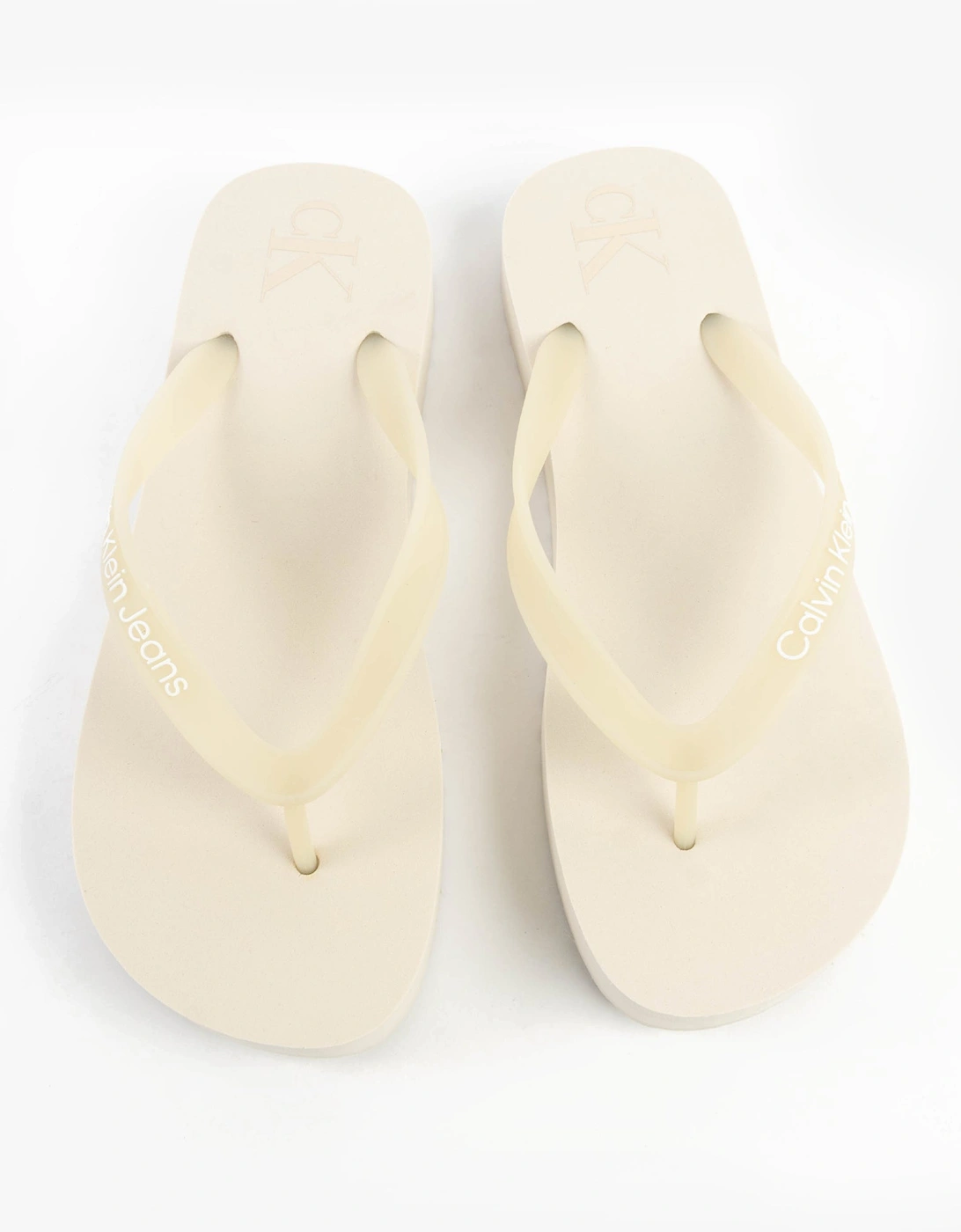 Women's Calvin Klein BEACH SANDAL FLATFORM Womens Sandals Eggshell/Bright White - Size: 7