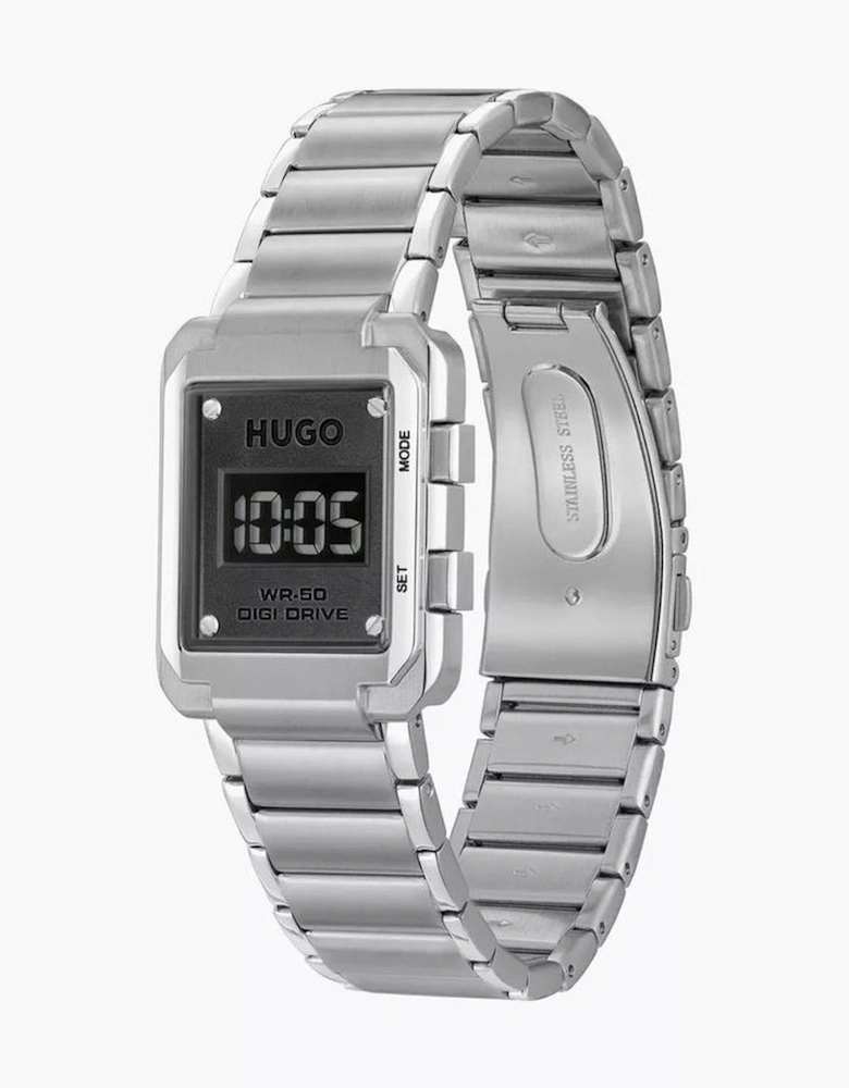 Quartz Digital Stainless Steel Watch Unisex - Silver Unisex Watches