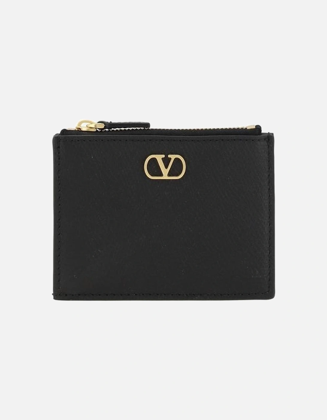 Leather Card Holder with VLogo Plaque Women - Black Wallets, 3 of 2