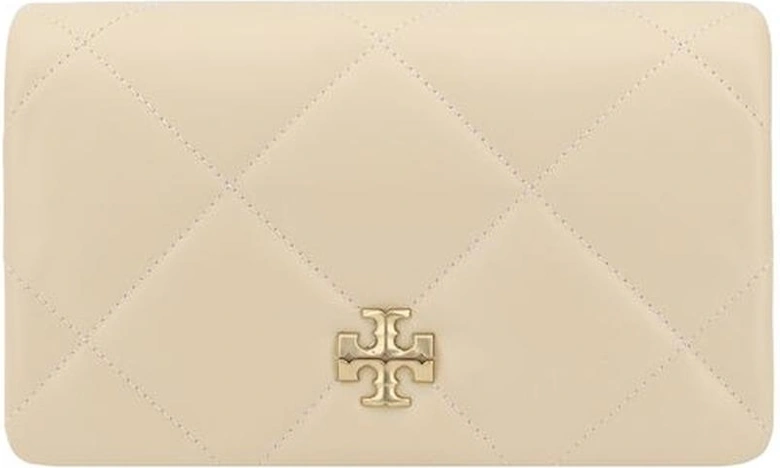 Quilted Leather Shoulder Wallet with Chain Strap Women - Cream