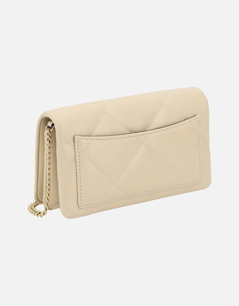 Quilted Leather Shoulder Wallet with Chain Strap Women - Cream