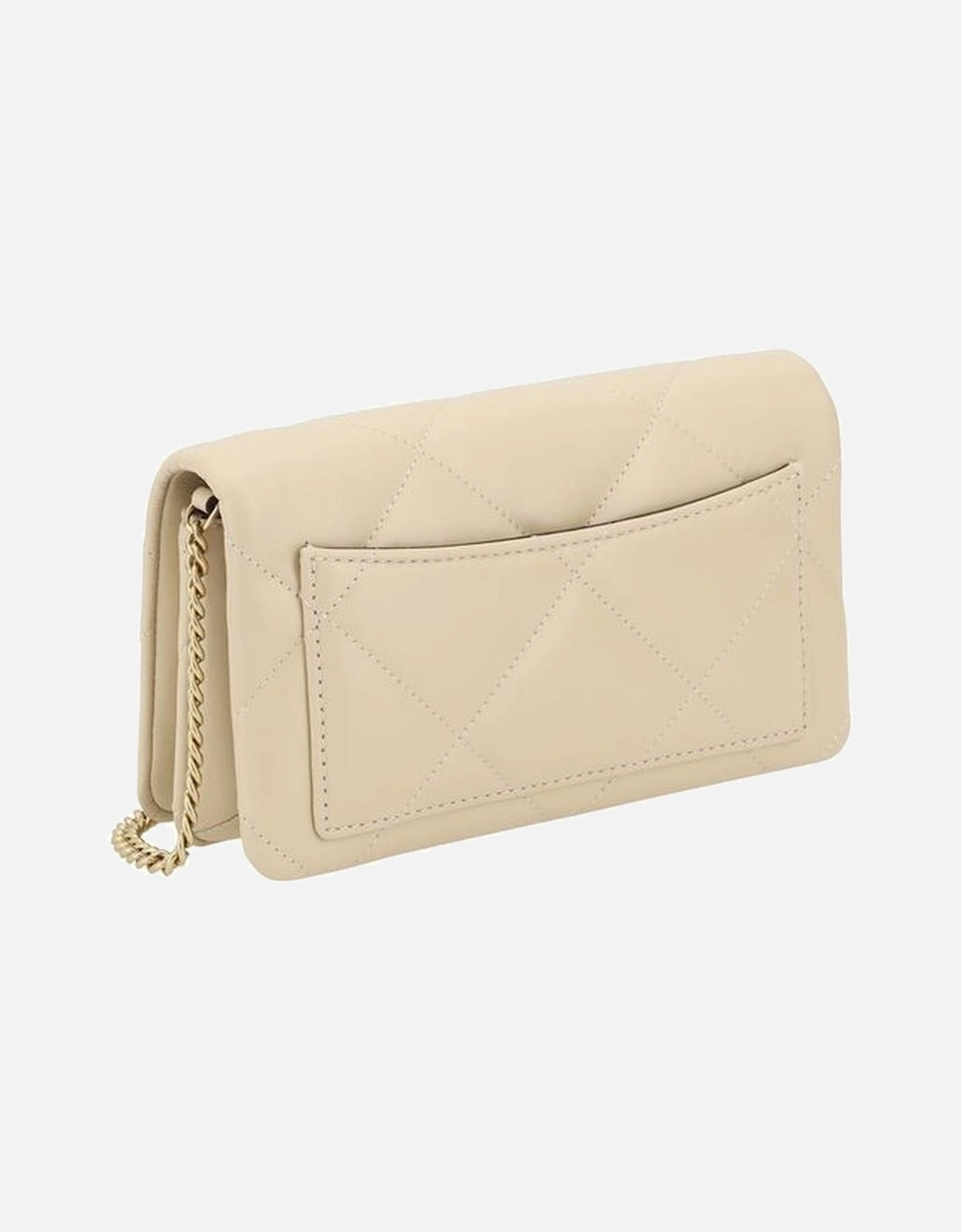 Quilted Leather Shoulder Wallet with Chain Strap Women - Cream