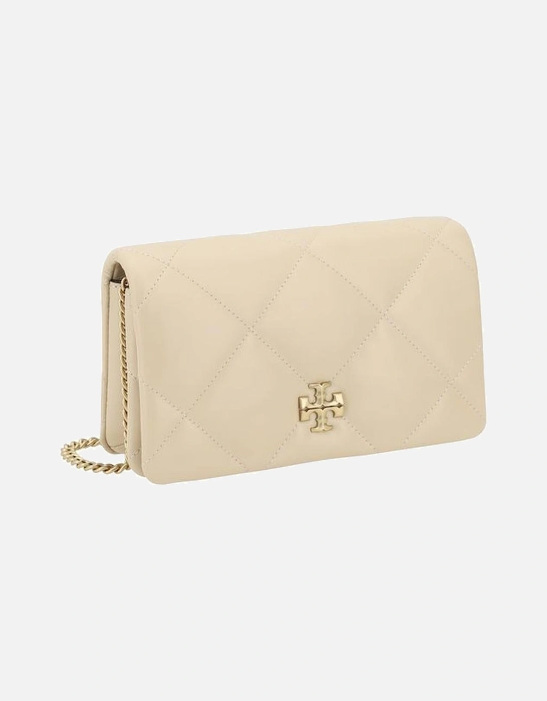 Quilted Leather Shoulder Wallet with Chain Strap Women - Cream