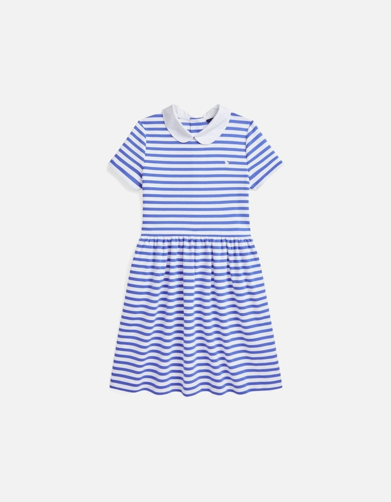 Girls Collar Dress - Blue/White