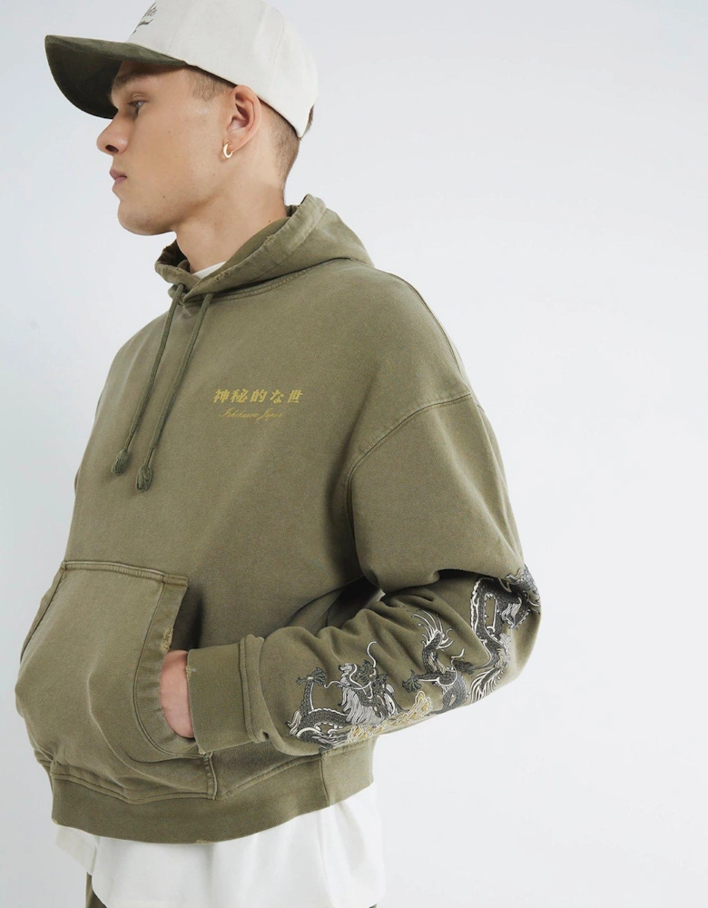 Loopback Graphic Print Hoodie - Khaki