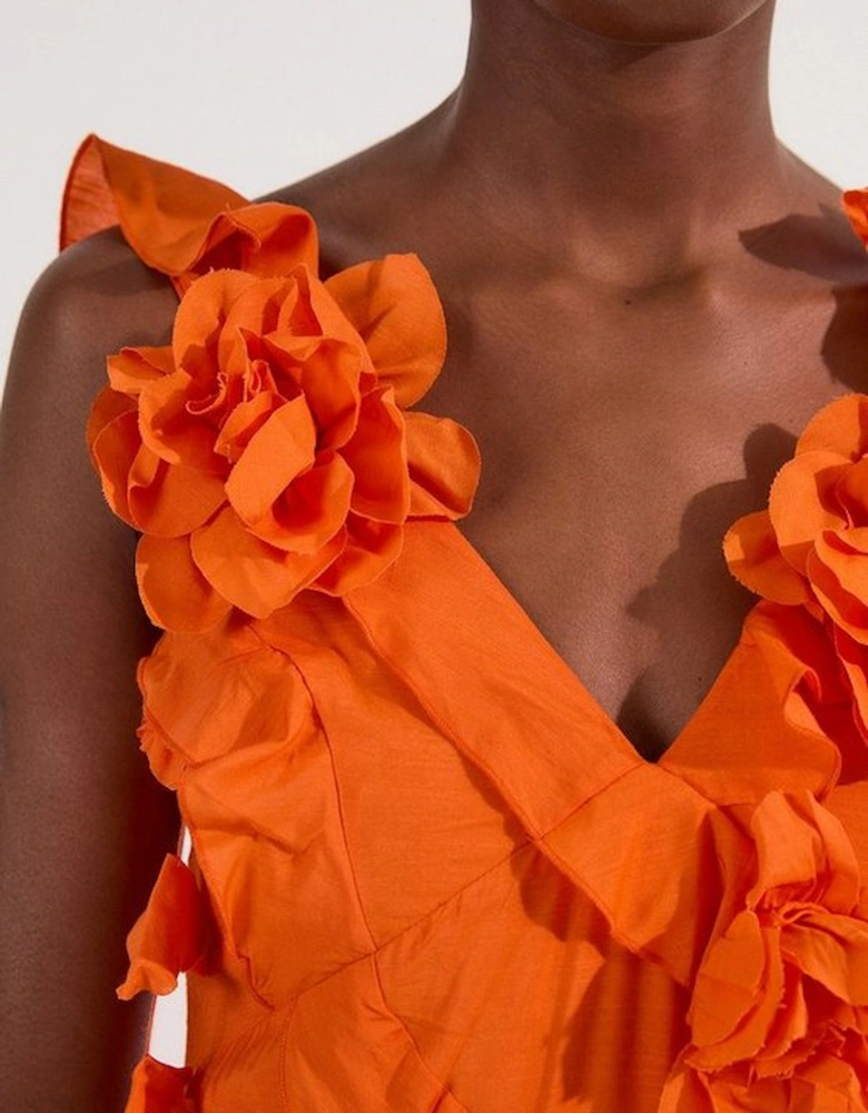 Ruffle & Applique V Front Viscose Woven Maxi Dress