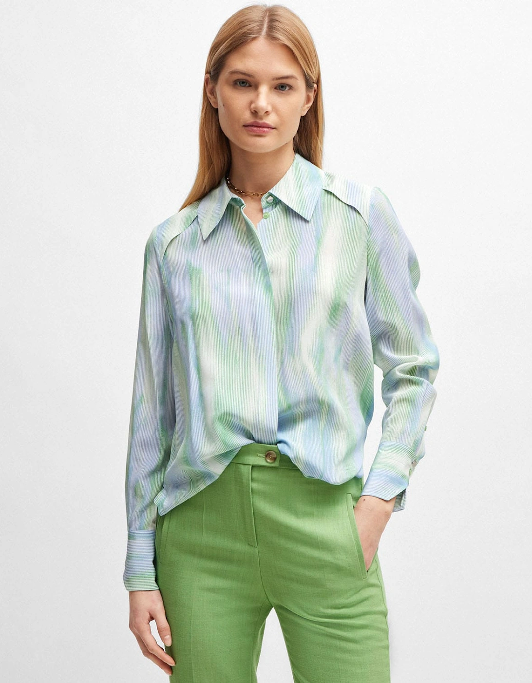 Hugo Boss Women's Bacie Silk Blouse - Green/Blue - Size: 4