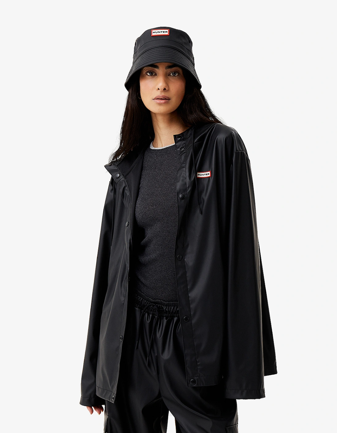 Hunter Women's Black Izzy Pu Hooded Jacket - : 10 Small
