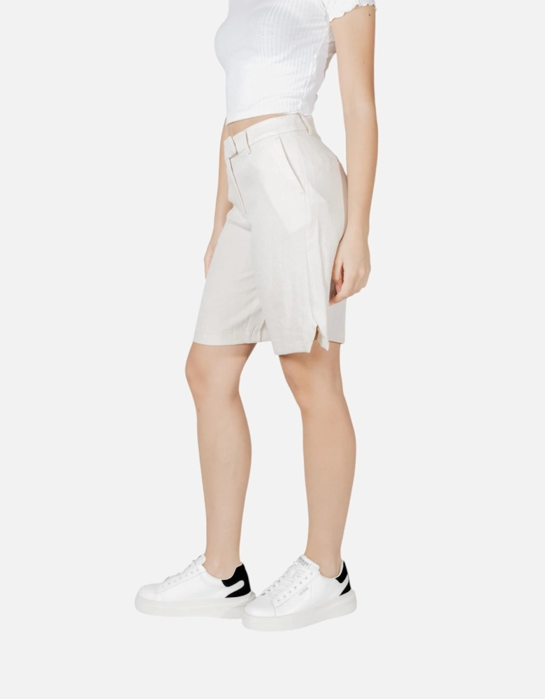 Zip and Button Front Shorts Women - Beige