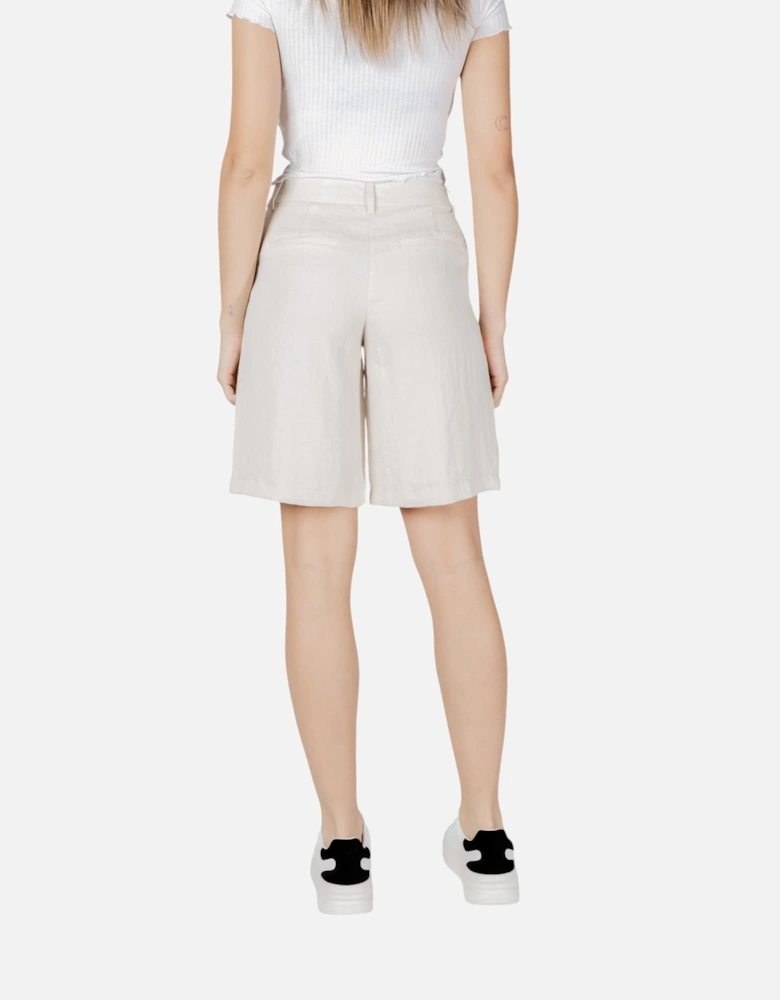 Zip and Button Front Shorts Women - Beige
