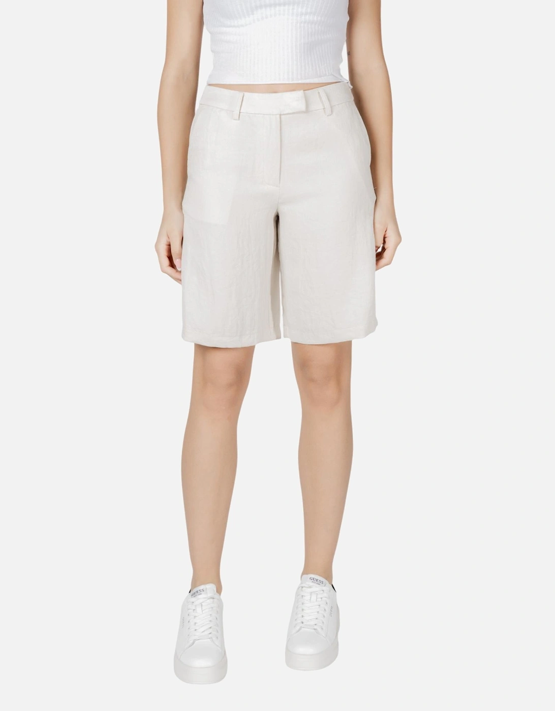Zip and Button Front Shorts Women - Beige, 4 of 3