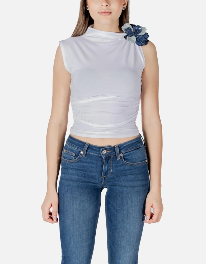 Sleeveless Turtleneck Cotton Top Women - White
