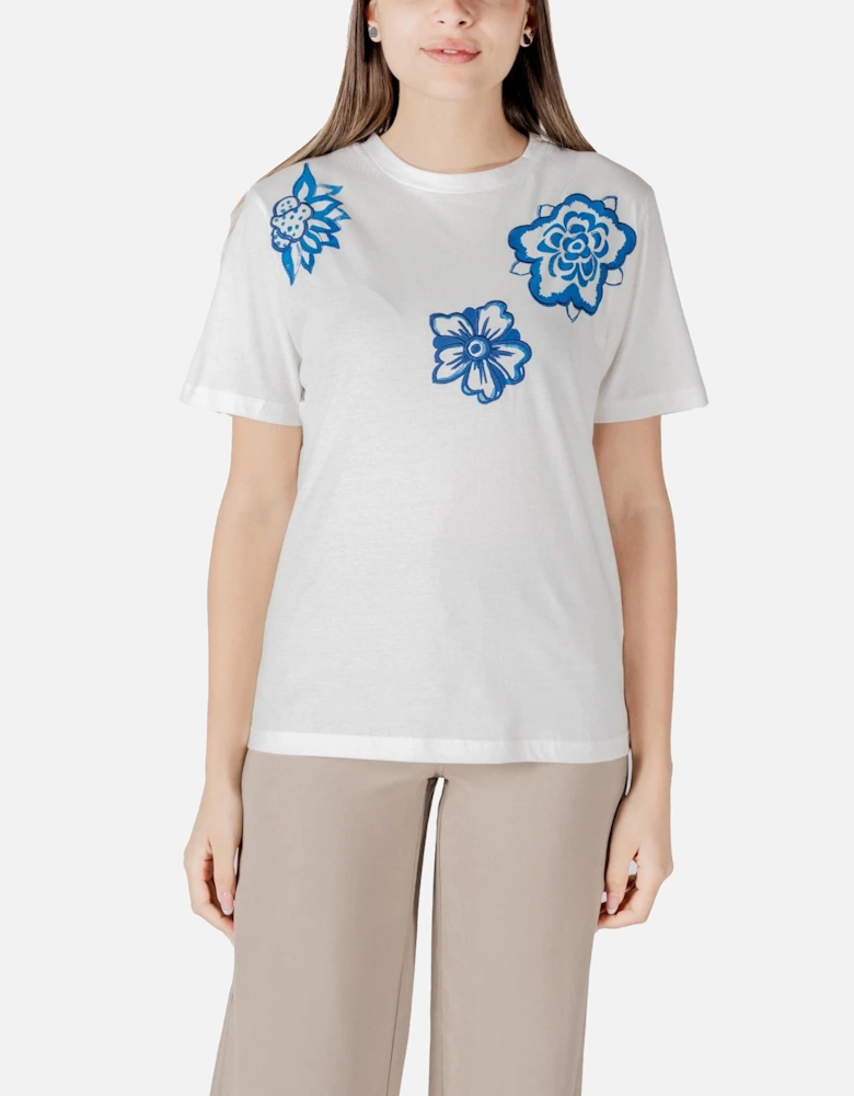 Floral Print Round Neck T-Shirt Women - White Shirts
