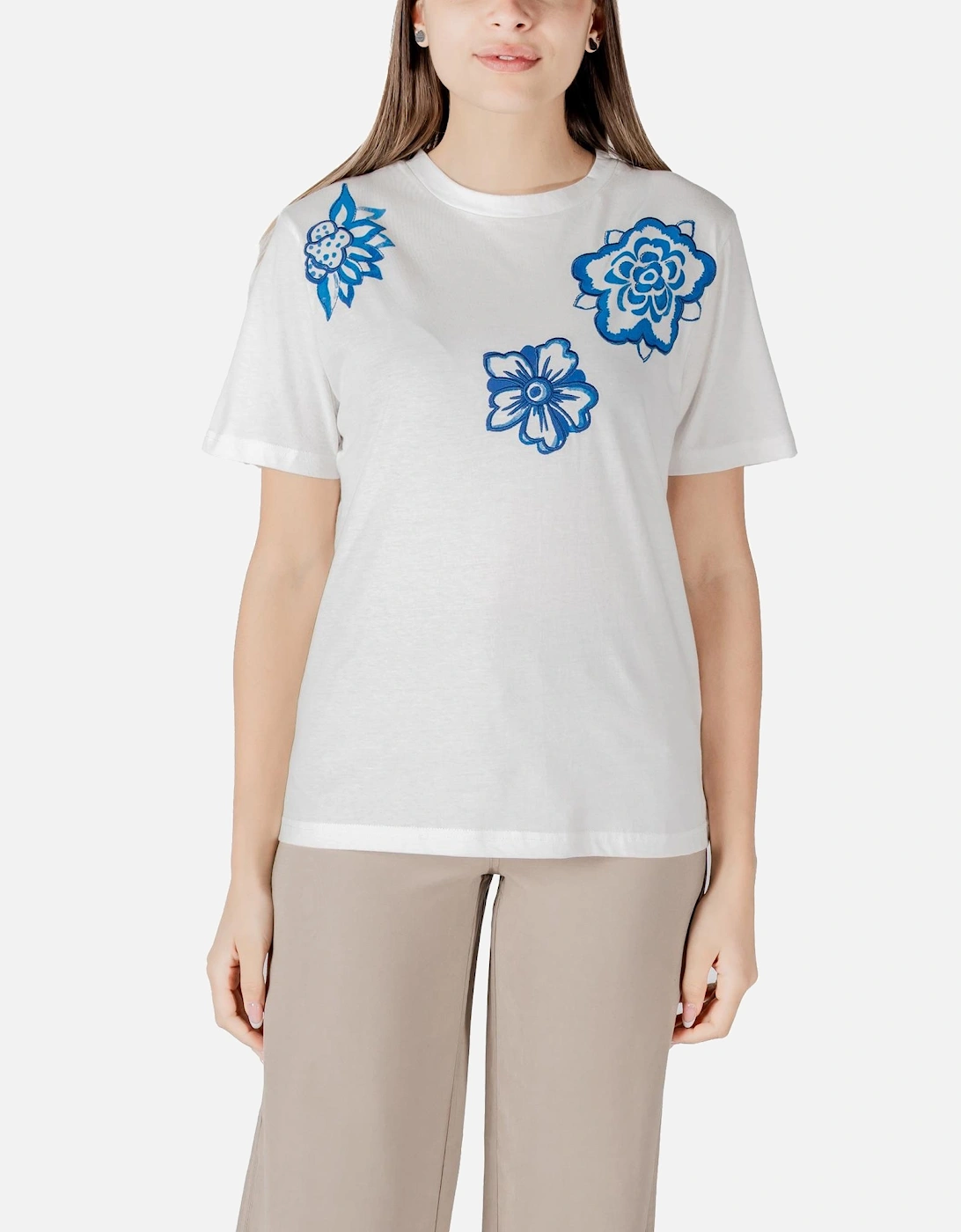 Floral Print Round Neck T-Shirt Women - White Shirts, 4 of 3
