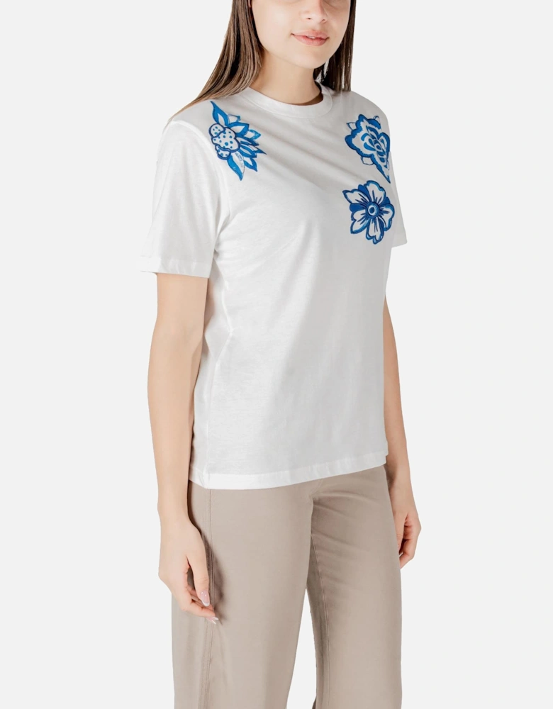 Floral Print Round Neck T-Shirt Women - White Shirts