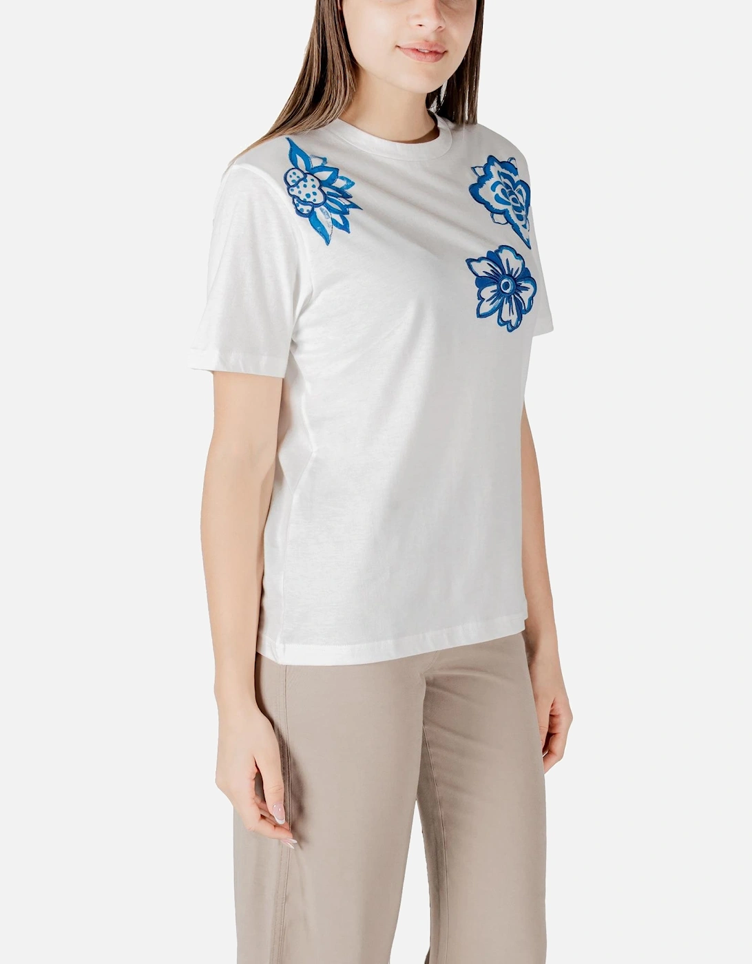 Floral Print Round Neck T-Shirt Women - White Shirts