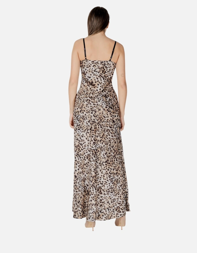 Leopard Print Strappy Square Neck Dress Women - Beige Dresses
