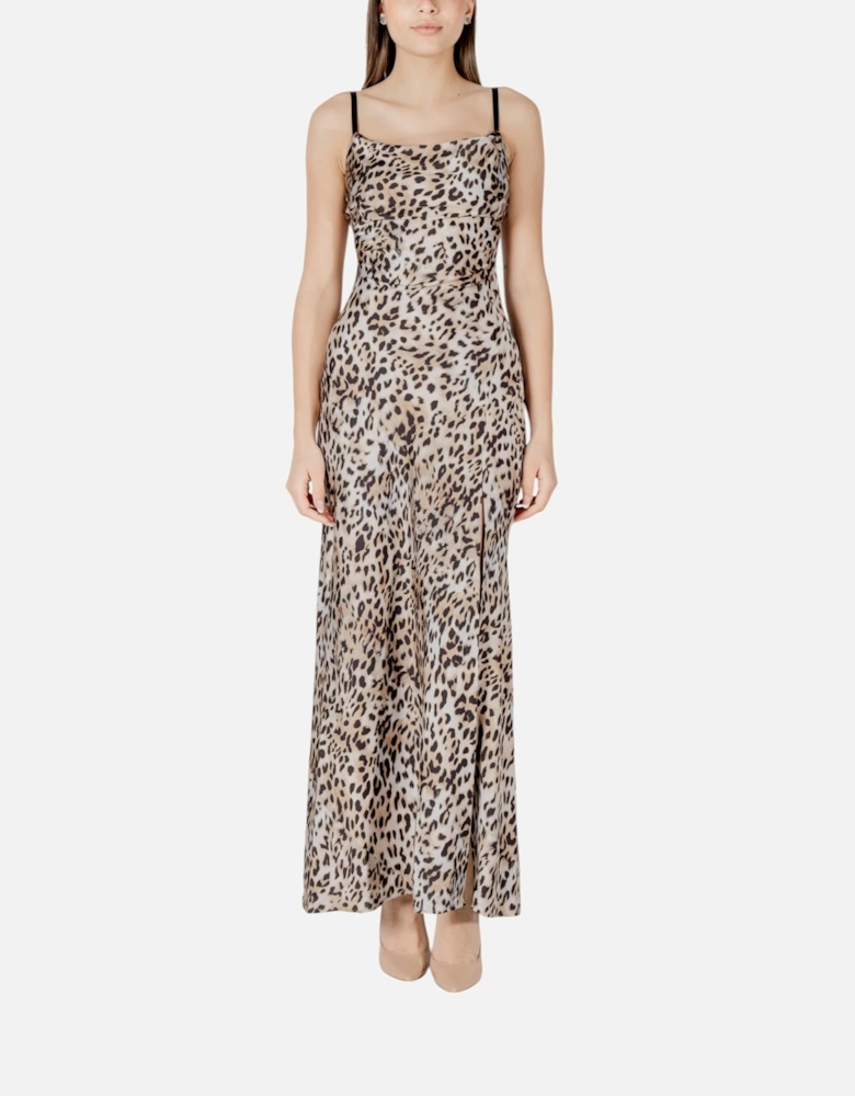 Leopard Print Strappy Square Neck Dress Women - Beige Dresses