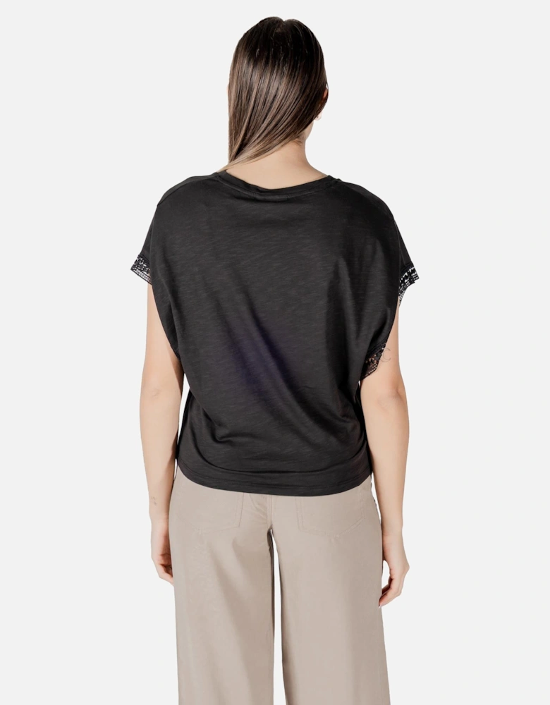 V-Neck Short Sleeve Cotton Top Women - Black