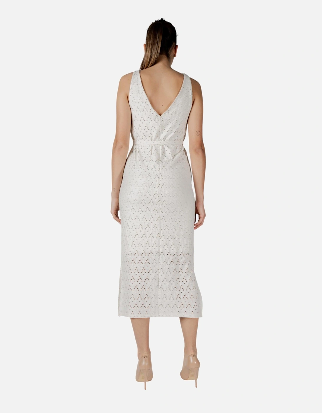 Sleeveless V-Neck Dress with Belt Women - Beige Dresses