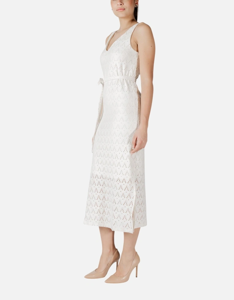 Sleeveless V-Neck Dress with Belt Women - Beige Dresses