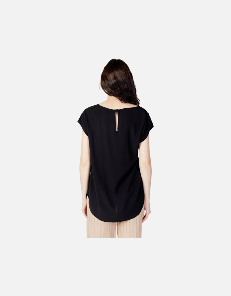 Round Neck Short Sleeve Viscose Blouse Women - Black