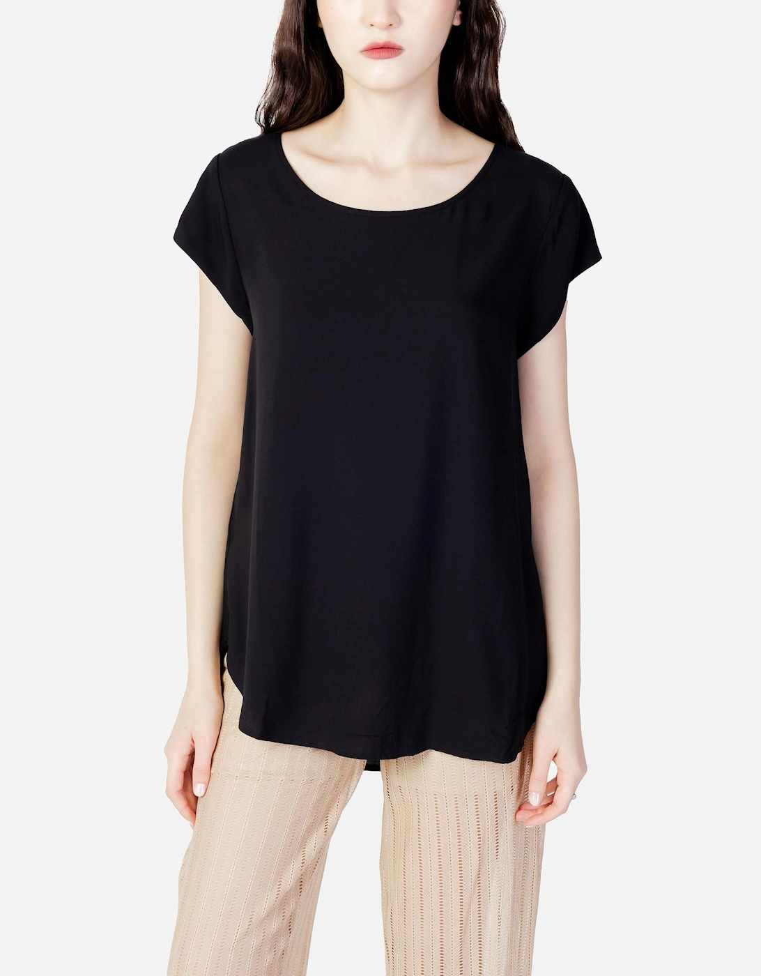 Round Neck Short Sleeve Viscose Blouse Women - Black, 4 of 3