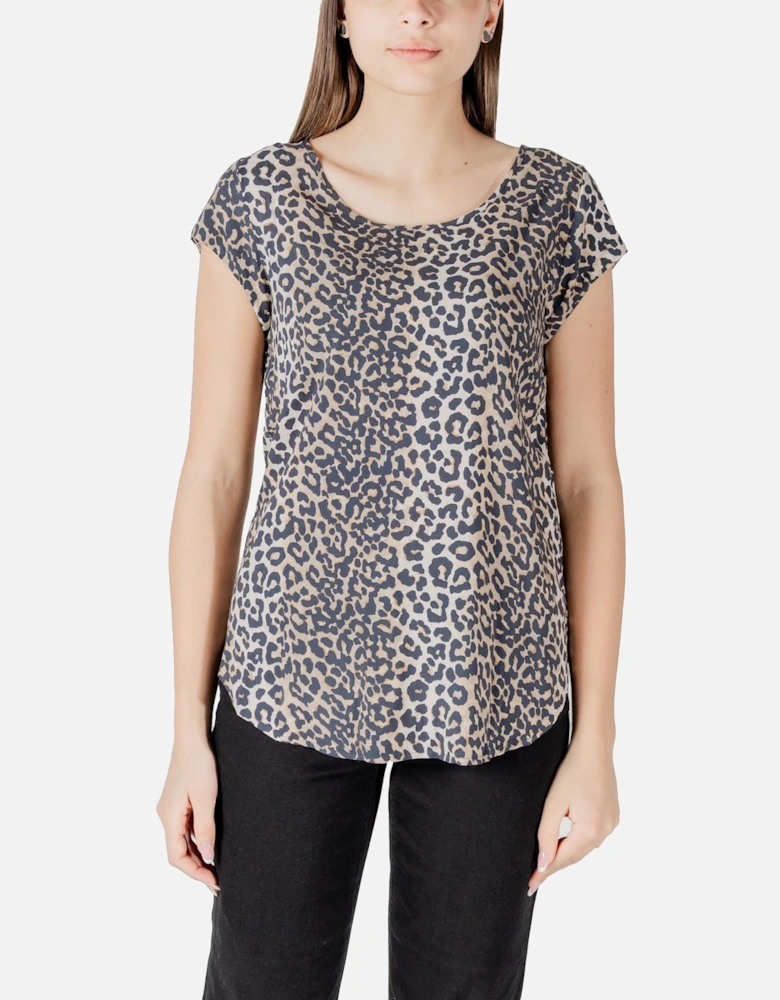 Leopard Pattern Blouse with Button Fastening Women - Beige