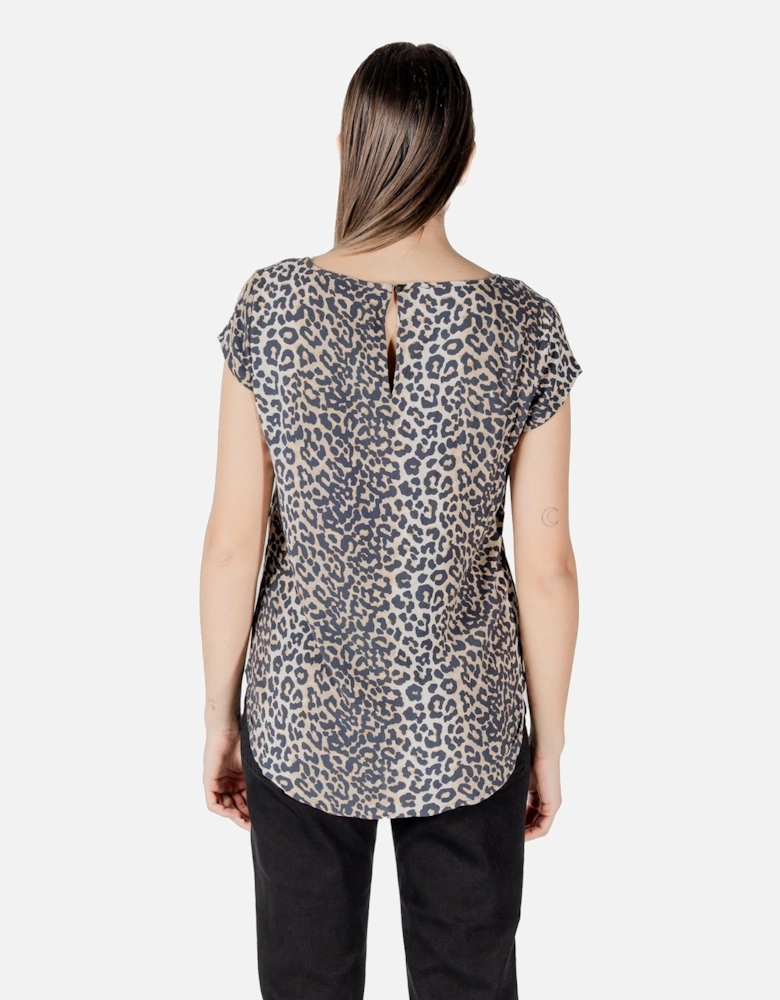 Leopard Pattern Blouse with Button Fastening Women - Beige