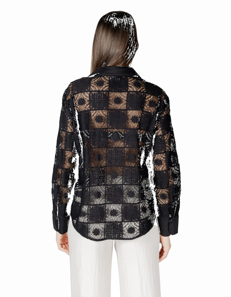 Long Sleeve Button-Up Blouse Women - Black