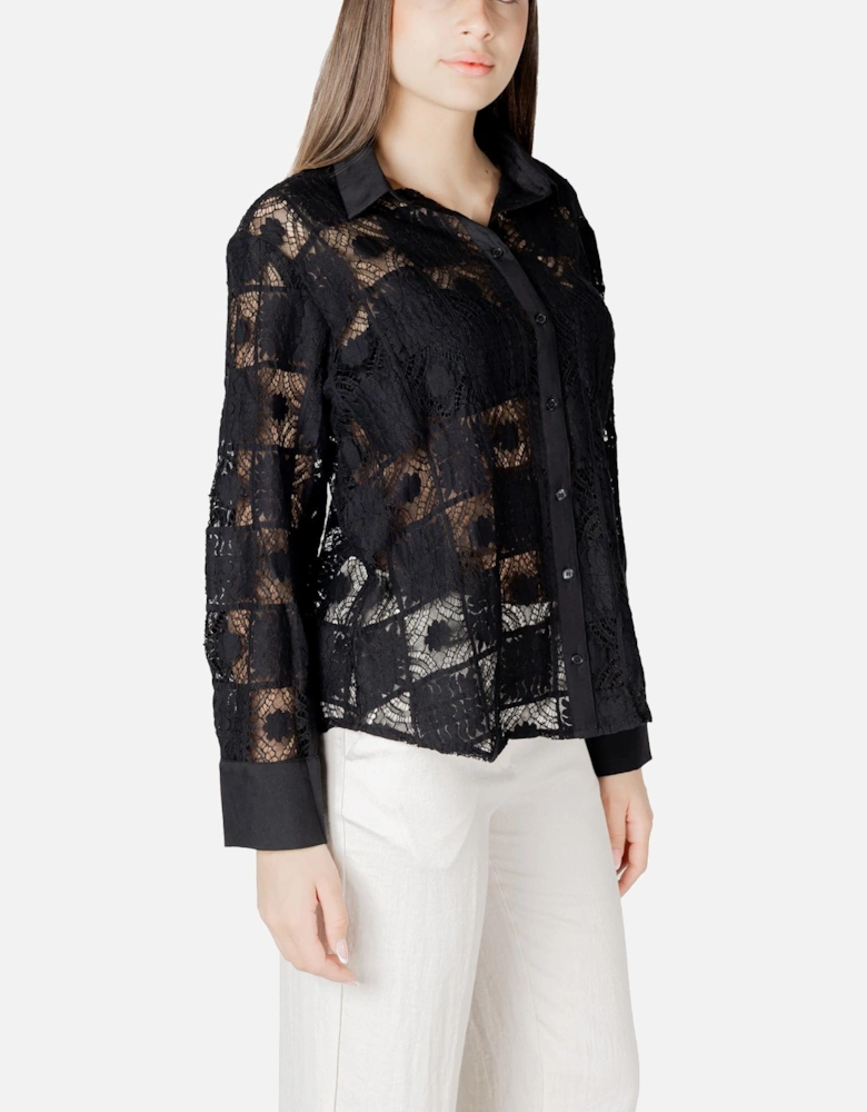 Long Sleeve Button-Up Blouse Women - Black