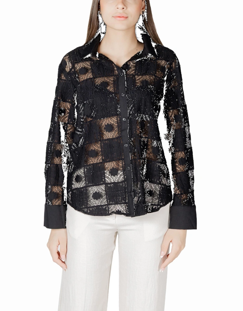 Long Sleeve Button-Up Blouse Women - Black